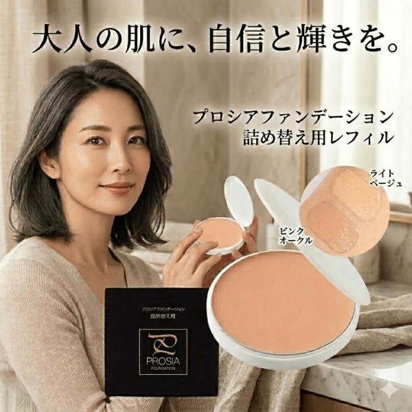 プロシア ファンデーション UV 詰め替え レフィル パフ付 カバー力 50代 シミ カバー 崩れにくい 厚くならない クリーム エマルジョン 若見え ファンデ 美肌