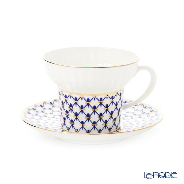 ロシア食器 インペリアル・ポーセリン コバルトネット ティーカップ＆ソーサー(ウエイブ) 155ml カップアンドソーサー