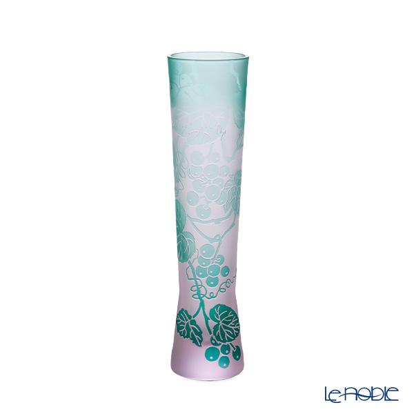 太武朗工房／タブロー 彫刻硝子 夢柄子 ぶどう紋 一輪挿し ピンク