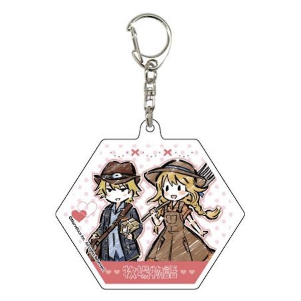 ウェイン＆主人公(女性)】 アクリルキーホルダー 6角形 牧場物語 3つの