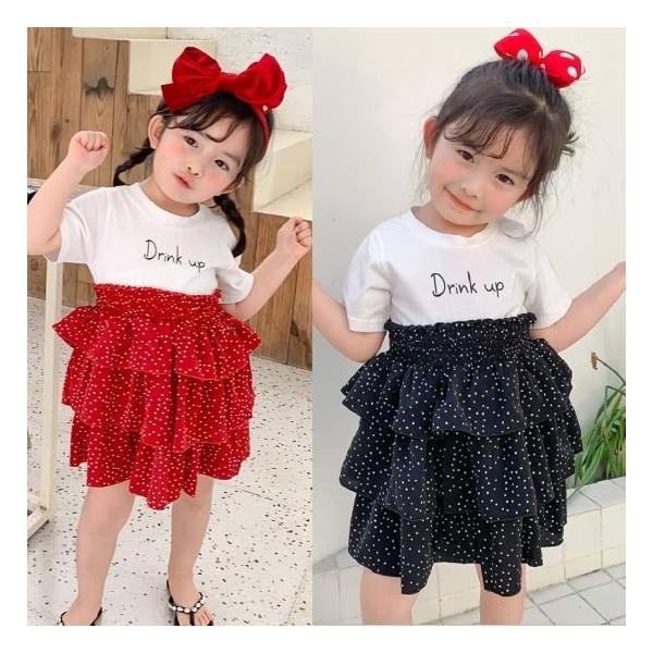子供服 女の子 ワンピース キッズ おしゃれ 安い 韓国 半袖 Tシャツ 夏 春夏 カジュアル トップス かわいい ジュニア ドット柄 ティアードスカート シャツワンピ Iavocado In