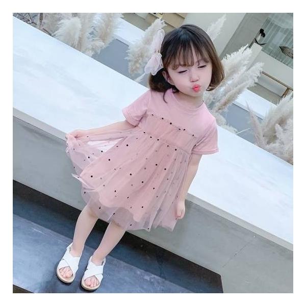 子供服 女の子 ワンピース キッズ おしゃれ 安い 韓国 半袖 Tシャツ 夏 春夏 カジュアル トップス かわいい ジュニア ドット 水玉 チュール レース シャツワンピ Www Nlqp Com