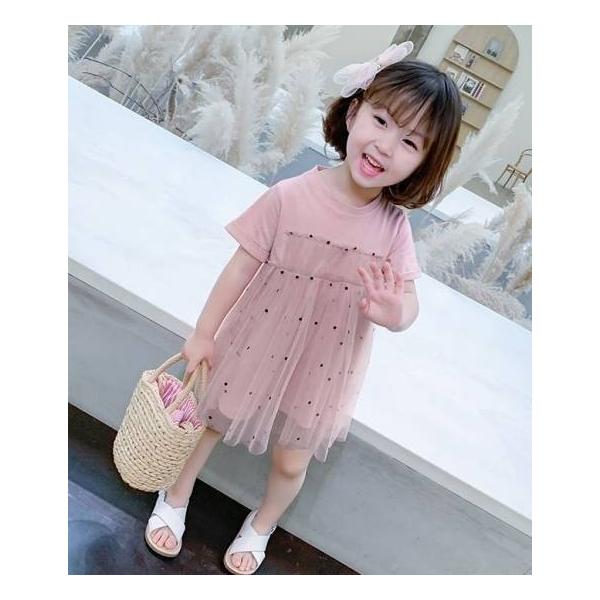 子供服 女の子 ワンピース キッズ おしゃれ 安い 韓国 半袖 Tシャツ 夏 春夏 カジュアル トップス かわいい ジュニア ドット 水玉 チュール レース シャツワンピ Www Nlqp Com