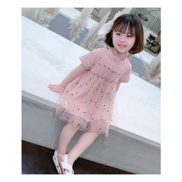 子供服 女の子 ワンピース キッズ おしゃれ 安い 韓国 半袖 Tシャツ 夏 春夏 カジュアル トップス かわいい ジュニア ドット 水玉 チュール レース シャツワンピ Www Nlqp Com