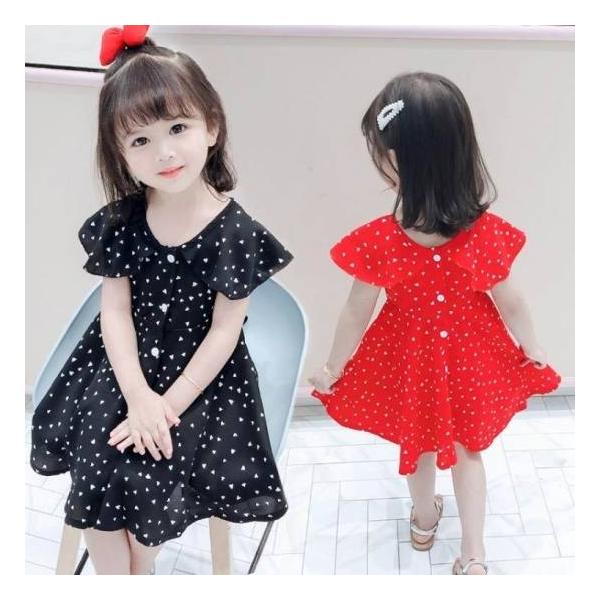 子供服 女の子 ワンピース キッズ おしゃれ 安い 韓国 半袖 夏 春夏 カジュアル トップス 子供ドレス 可愛い ハート シフォン 膝丈 リゾート 入学式 結婚式 人気 Apaproduction Fr