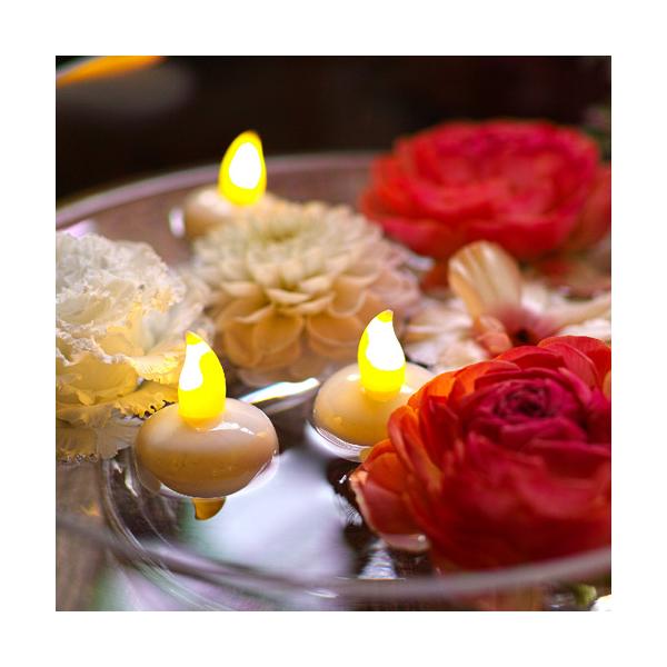 お気に入りの器に水を張って浮かべたり、お風呂に浮かべたり。 今までできなかった演出が可能に【SPEC】商品サイズ: φ35 h40詳細サイズ: 1個10g商品重量: 40g素材: プラスチック備考: ボタン電池(CR2032）1個使用（テス...