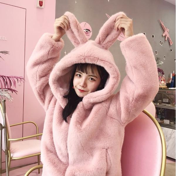 うさみみ モヘア コート レディース 冬 アウター うさ耳 パーカー ボア