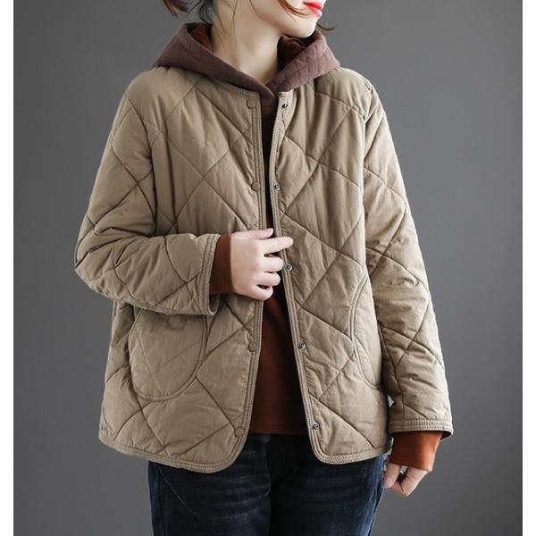 ノーカラー　キルティングコート キルティングノーカラーコート