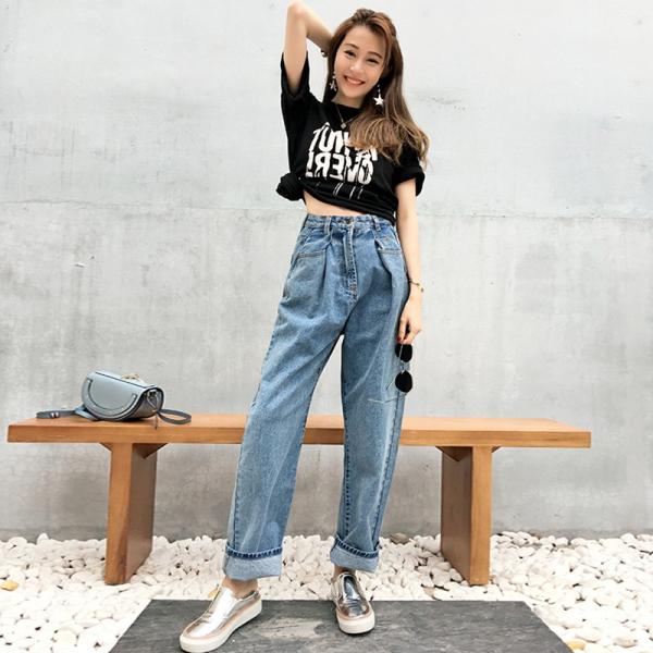 ハイウエスト デニムパンツ レディース 大きいサイズ パンツ ロング丈 モード ストリート 韓国 カジュアル 2color 大人可愛い 新作 春 秋 冬 Dejapan Bid And Buy Japan With 0 Commission