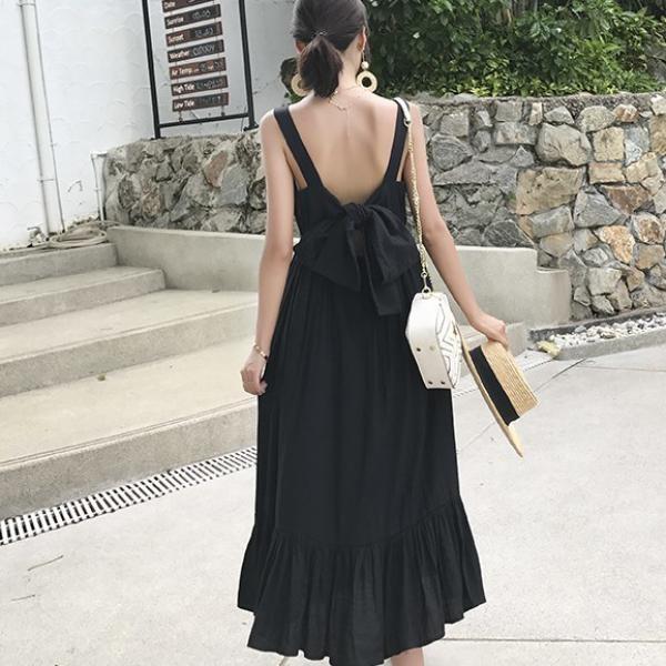 一部即納 ワンピース レディース 夏 黒 白 ロング丈 バックリボン リゾート ビーチ 肌見せ 背中開き 大きいサイズ Ssc0027 Leap リープ 通販 Yahoo ショッピング
