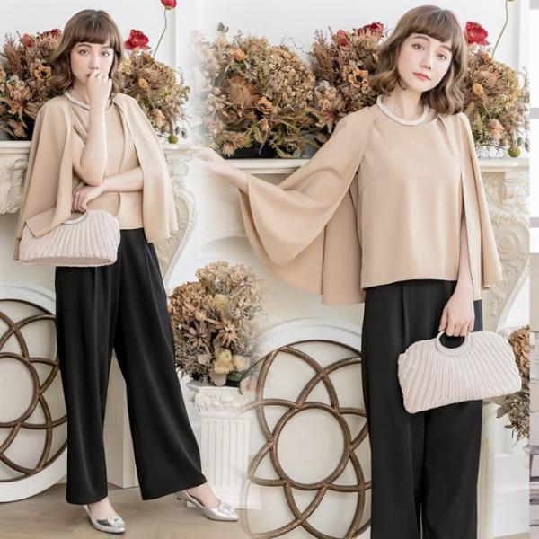 パンツドレスパンツスーツセットアップフォーマルケープワイドパンツ二次会上品結婚式お呼ばれドレス20代30代40代レディース leap-ec_ssj0018