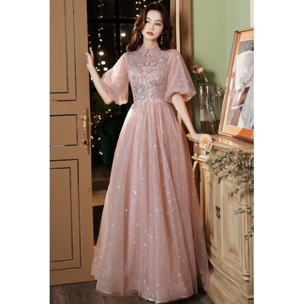 パーティードレス 結婚式 お呼ばれドレス ハイネック ワンピース