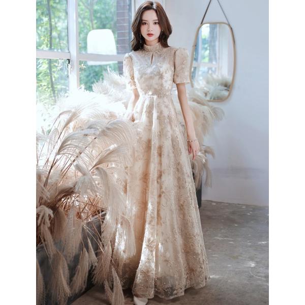 新品未使用 即納 結婚式 お呼ばれ ドレス 大きいサイズ 3l 半袖 ロング パーティードレス 結婚式 お呼ばれドレス 袖あり ハイネック