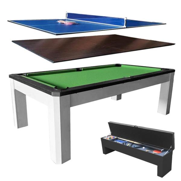 ビリヤードテーブル、ダイニングテーブル、卓球台、1台に3つの機能を備えたビリヤードテーブル。ビリヤードで遊ばない時は天板を乗せて事務机/食卓用テーブルに早変わり。自宅、オフィス、集会場、レクリエーション施設に1台あると便利なおすすめ商品です...