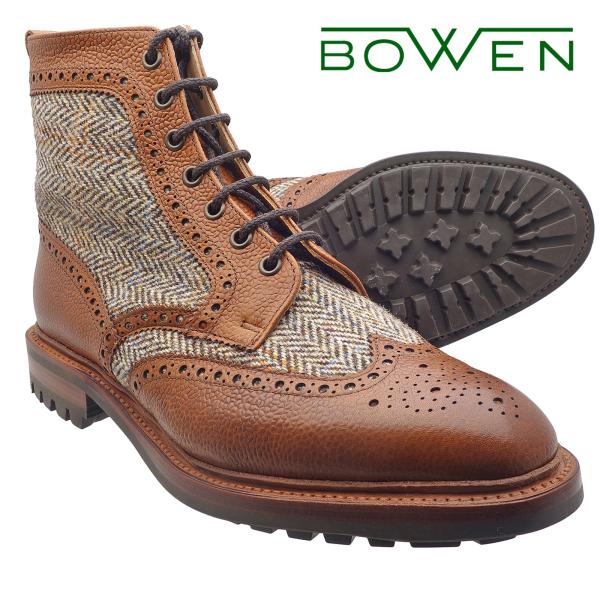 Bowen ボーウェン メンズ セットフォード 英国製 Thetford メンズ カントリーブーツ セットフォード ライトブラウン ライトブラウン スコッチグレインレザー ハリスツイード 紳士靴 革靴 本革 靴 Bowen Thetford Br レザーラウンドアバウト