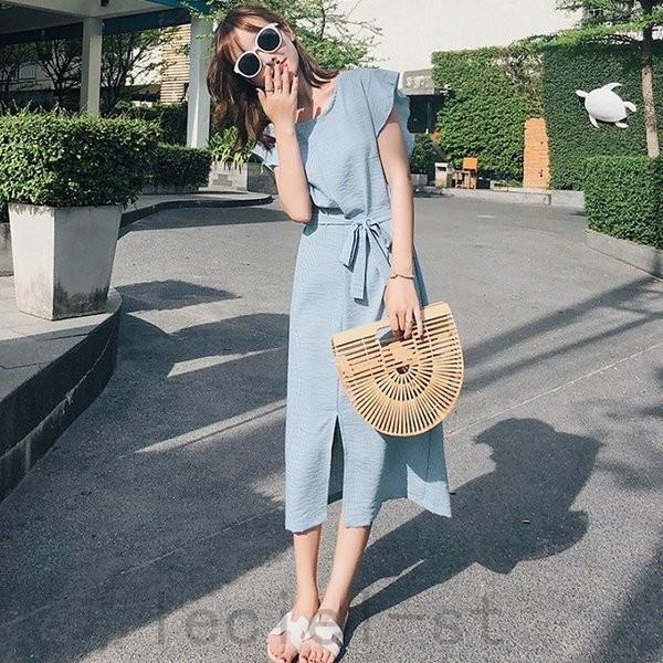 痩せて見える 女性らしい美しいシルエット ビーチ 夏ワンピース レディース カラーワンピース Pri Hoeab136 Leciel 通販 Yahoo ショッピング