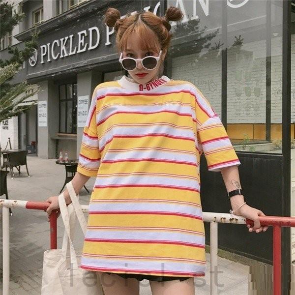 21新作19 学院風 韓国 原宿系 ロゴ ボーダー柄 半袖 Tシャツ ファッション レディース Shi 2d2mecm2 Leciel 通販 Yahoo ショッピング