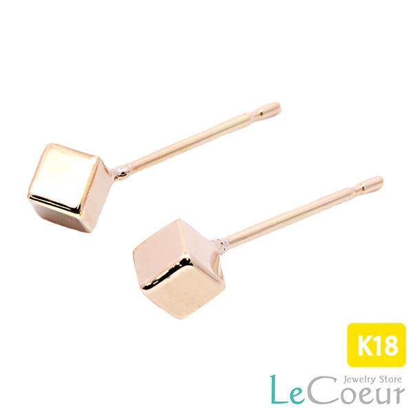 18金 キューブ ピアス 四角 小さめ スタッドピアス 立方体 キャッチ付