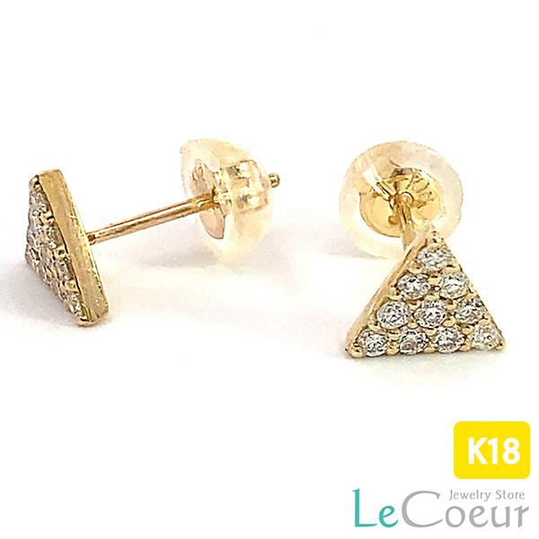 18金 トライアングル ダイヤモンドピアス 18kイエローゴールド 三角  