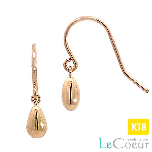 18金 フックピアス 揺れる 18k 雫 ドロップ型ピアス レディース 女性 S 
