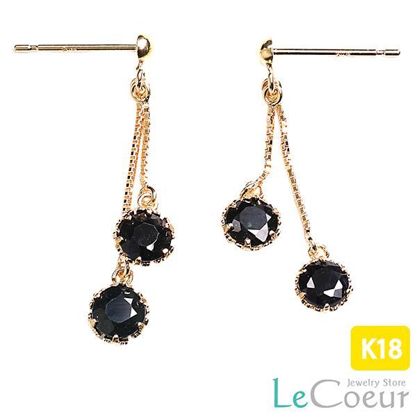 ピアス K18YG サファイヤ 4mm ぶら下がり 揺れる 両耳 9月 誕生石  