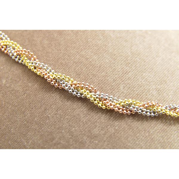 イタリア製 シルバー 三つ編み ボールチェーン トリコカラー