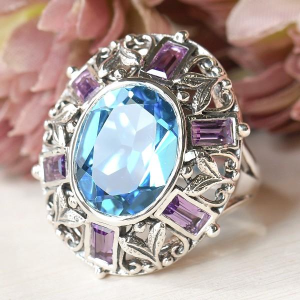 碌山 スイスブルートパーズ アメジスト リング 透き通るブルーが美しい