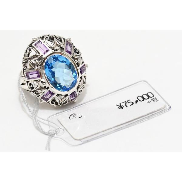 423 14kgfブルートパーズ・アメジスト・ブルームーンストーンのチャーム7点 碌山 スイスブルートパーズ アメジスト リング 透き通るブルーが美しい
