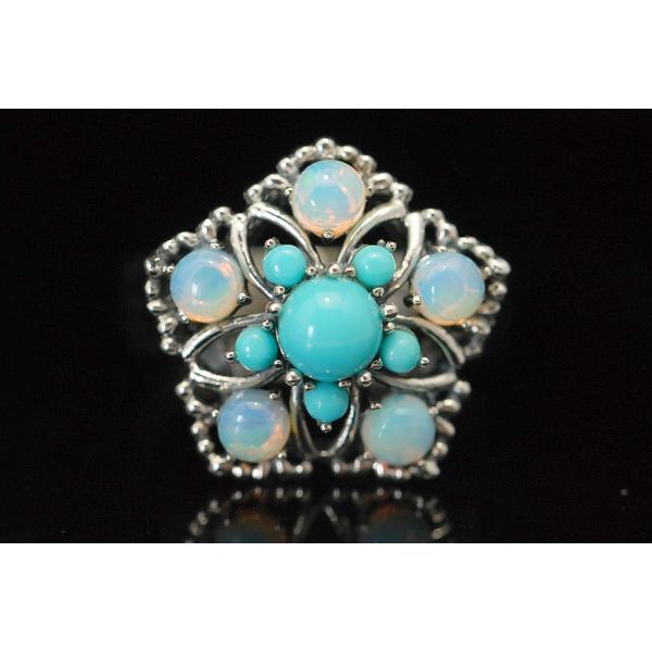 碌山 ターコイズ＆オパールリング 南の海を思わせるターコイズ