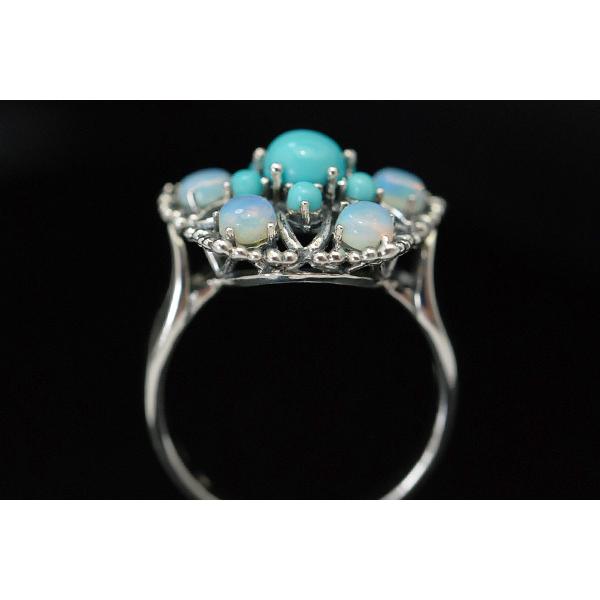碌山 ターコイズ＆オパールリング 南の海を思わせるターコイズブルー