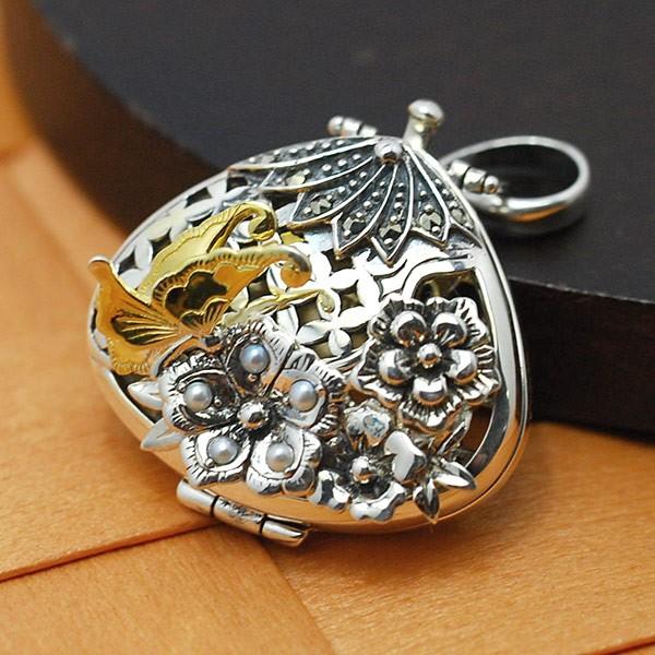 碌山 蛤に揚羽蝶 ロケット ペンダントトップ 和デザイン RP 704P0031