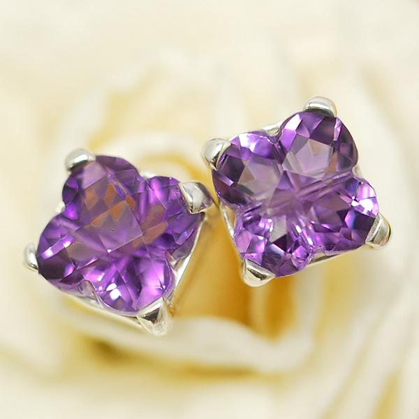 7mm フラワーカット アメジスト ピアス 透明感がみずみずしい 女性 