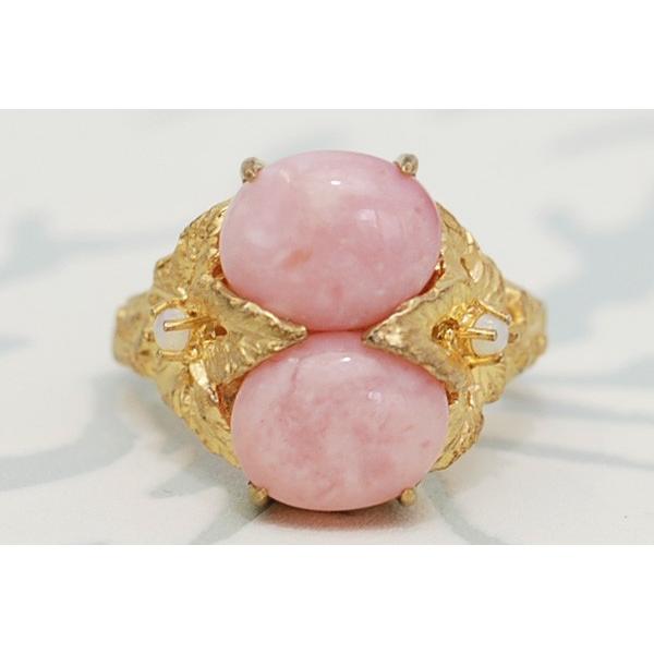 碌山 ピンクオパールリング ロマンチックなクラシカルデザイン