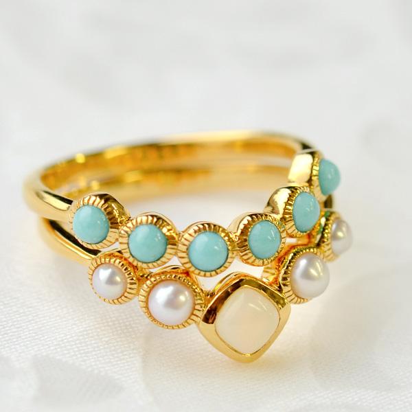 碌山 ターコイズ オパール リング シルバー925 碌山 ターコイズ オパール リング 2点セット 1本着けも2本着けも可愛い