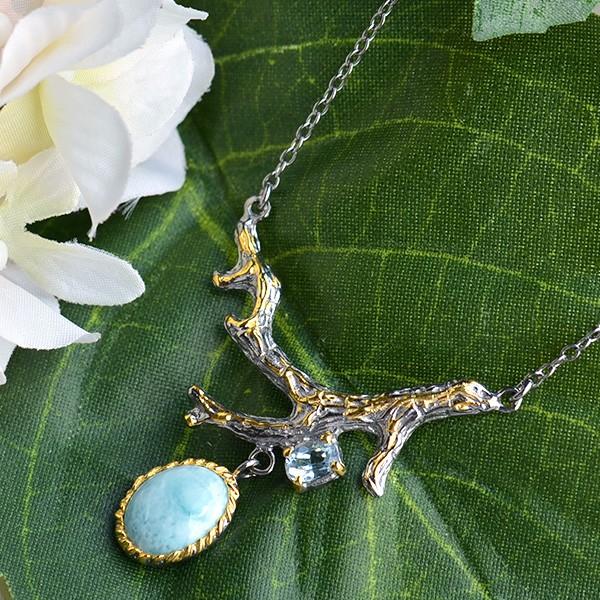 ラリマー&ブルートパーズペンダントネックレス 海のような青が揺らめく