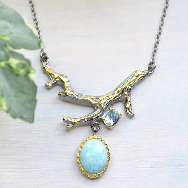 スタージュエリー ラリマー ネックレスチャーム ペンダントトップ ブルートパーズ ラリマー&ブルートパーズペンダントネックレス 海のような青が揺らめく