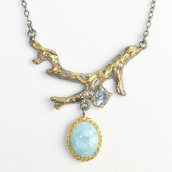 ラリマー&ブルートパーズペンダントネックレス 海のような青が揺らめく