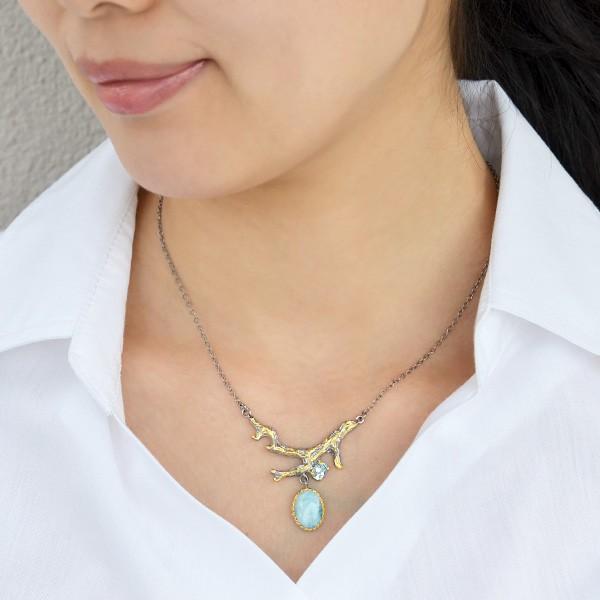 ラリマー&ブルートパーズペンダントネックレス 海のような青が揺らめく