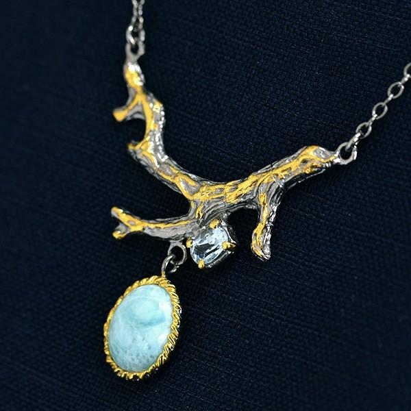 ラリマー&ブルートパーズペンダントネックレス 海のような青が揺らめく