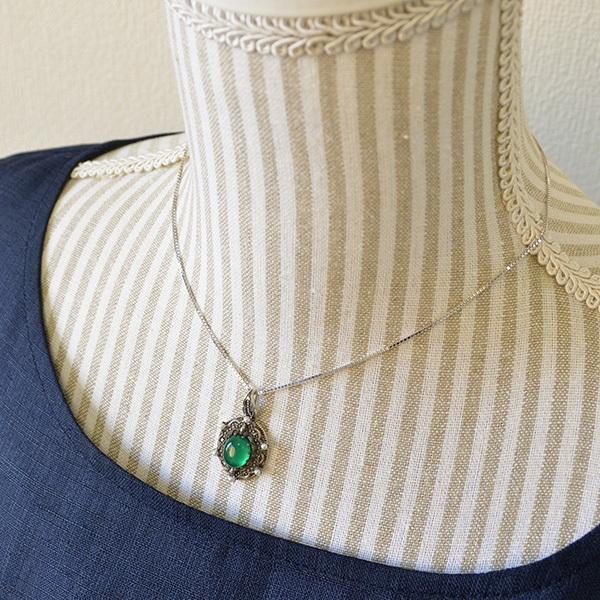 碌山 グリーンアゲート シードパール ペンダントトップ