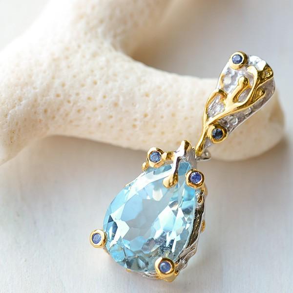 ブルートパーズ　ブルーサファイア　ペンダントトップ　ワイヤージュエリー ブルートパーズ ブルーサファイア ペンダントトップ ワイヤー