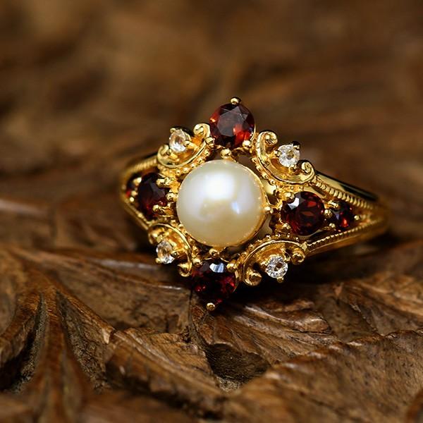 碌山 淡水真珠 パール ガーネット リング RP 204R0669-GF-GP