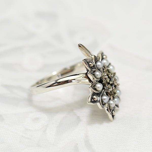 碌山 シードパール フラワー リング クラシカルで上品なでしこの花 RP