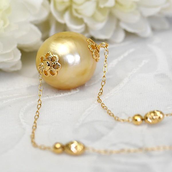 13mm 白蝶真珠 K18 イエローゴールド ネックレス 品のいい シャンパン  