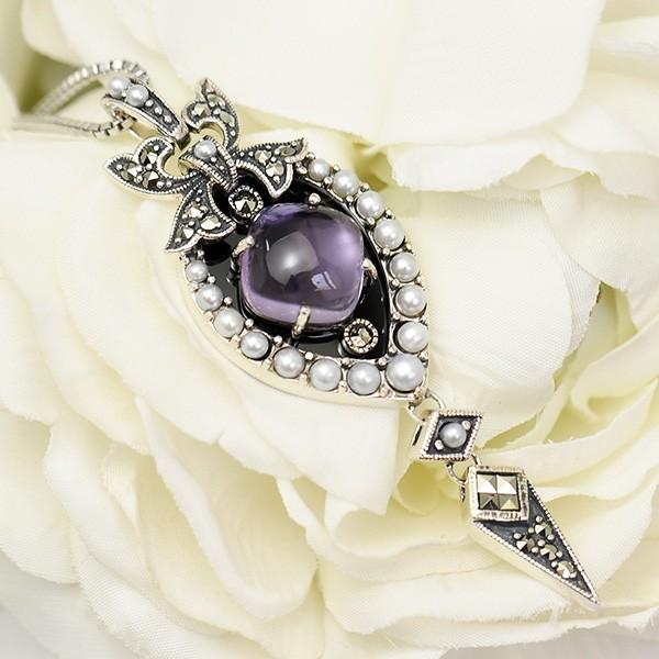 碌山 アメジスト & オニキス ペンダントトップ シードパール 甘くない