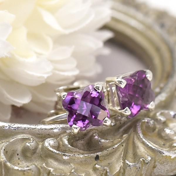 フラワーカット アメジスト イヤリング 透明感がみずみずしい 女性