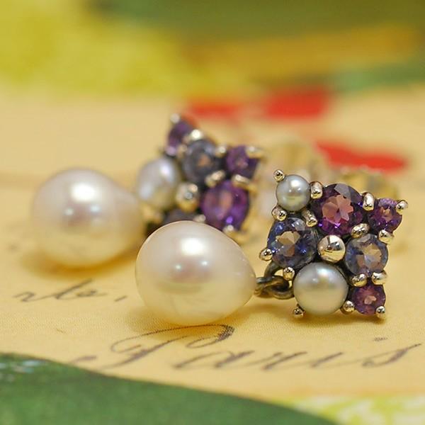 碌山 アメジスト＆淡水真珠ピアス/イヤリング キラキラのアメジストと