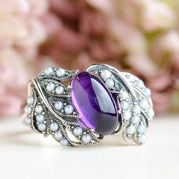 碌山 アメジスト シードパール リング ラグジュアリーなアンティーク
