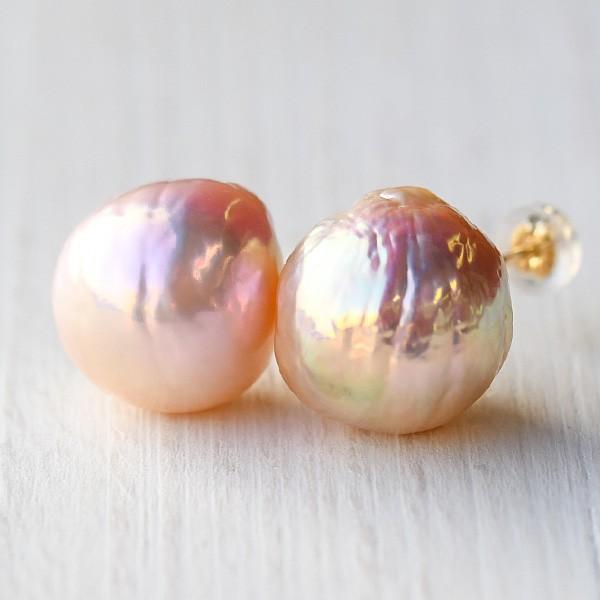 11mm シャンパンカラー バロック 淡水真珠 ピアス/イヤリング 11mm シャンパンカラー バロック 淡水真珠 ピアス/イヤリング