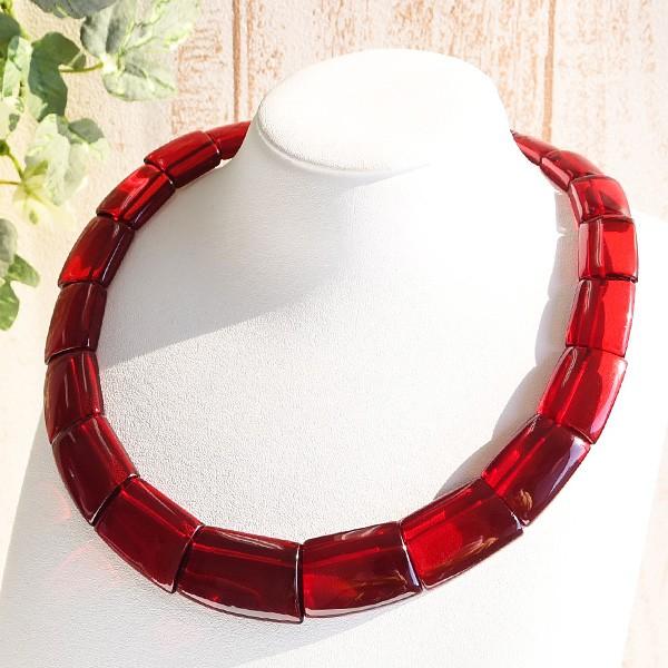 レッドアンバー ネックレス とろりとした 深い赤 大粒 琥珀 KA03